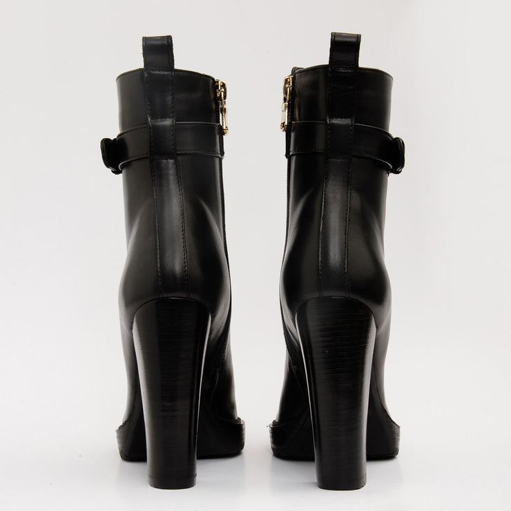 The Estrada Black Leather Lace-Up Platform Heel Mid Calf Boot