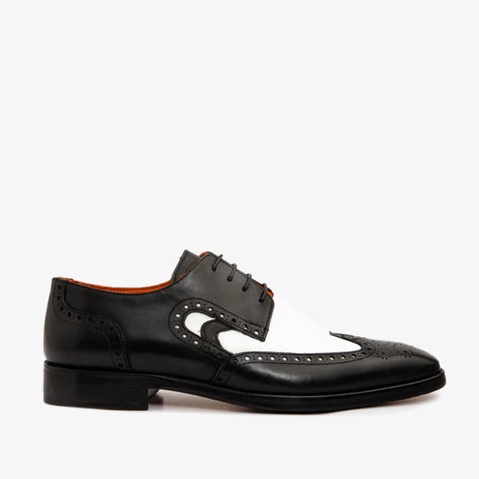 حذاء ديربي Neiva Wingtip Semi Brogue للرجال باللونين الأسود والأبيض