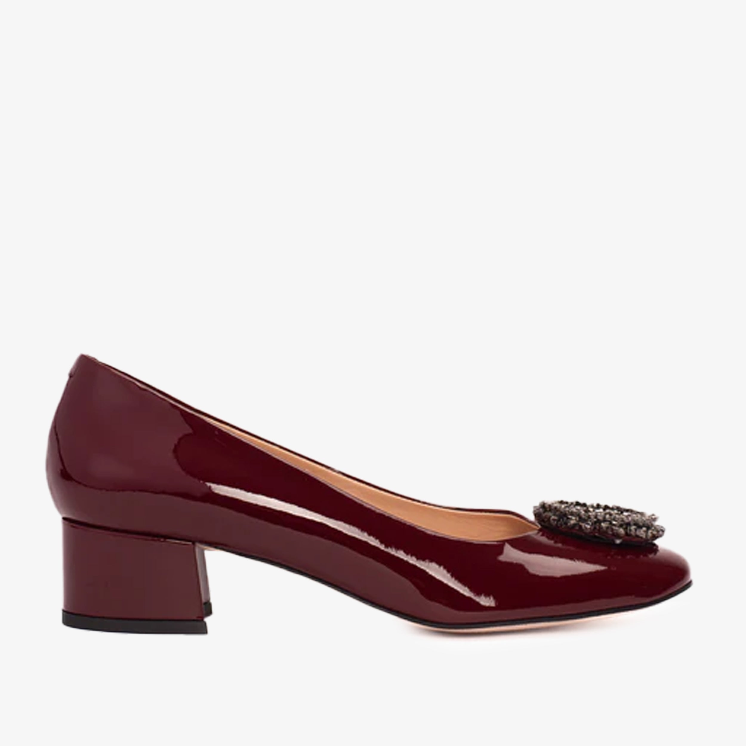 The Danish Burgundy Patent Leather Block Heel Pump Women Shoe