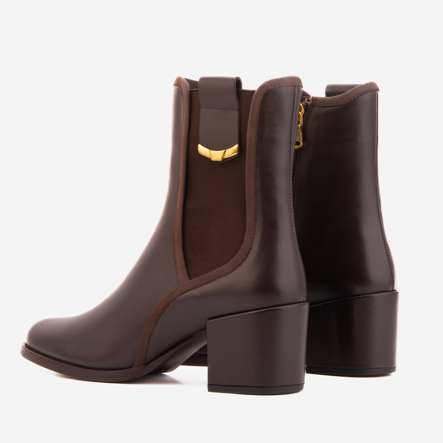 Botas de mujer Kensington en cuero marrón con tacón de bloque y caña media