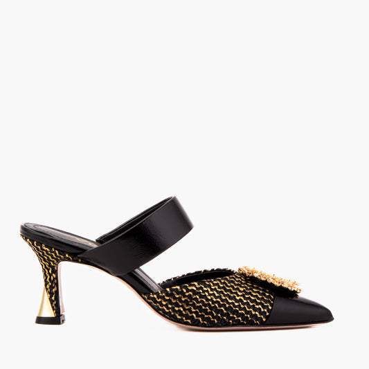 The Valencia Black & Gold Jewel Heel Women Mule Shoe