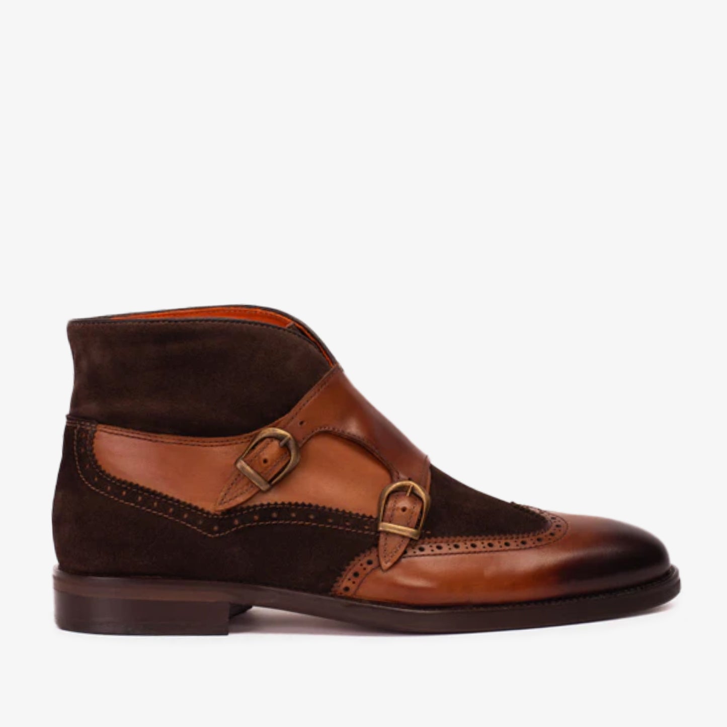 Bota de monje con doble tira de ante y cuero color canela Albus para hombre