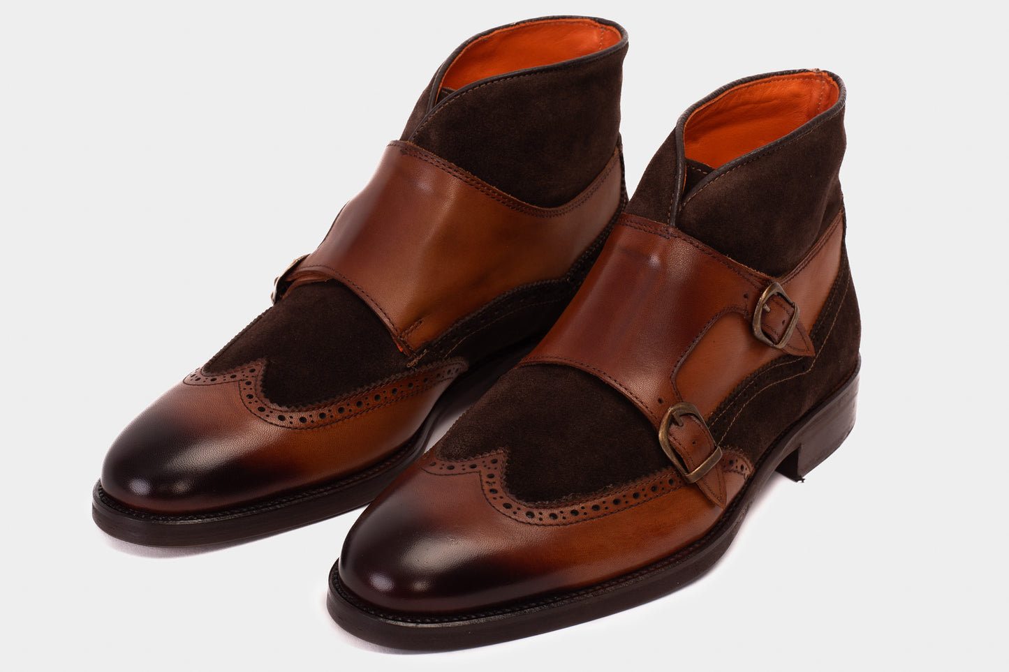 Bota de monje con doble tira de ante y cuero color canela Albus para hombre