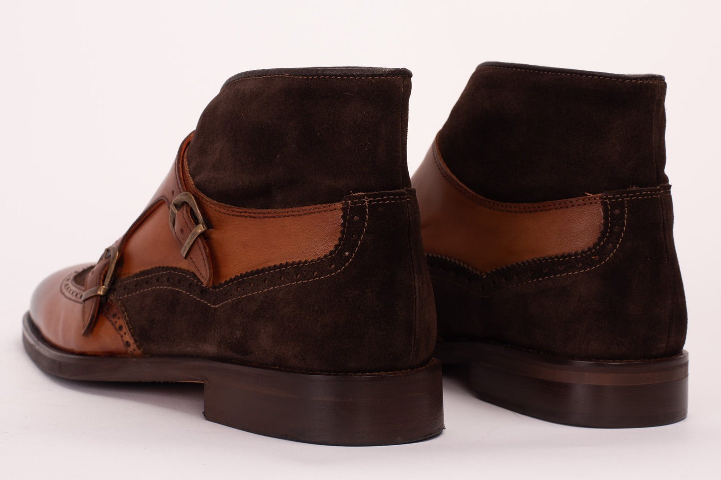 Bota de monje con doble tira de ante y cuero color canela Albus para hombre