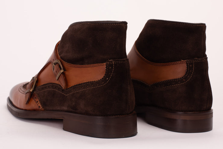 The Albus Tan Leather & Suede Double Strap Monk Brogue Boot