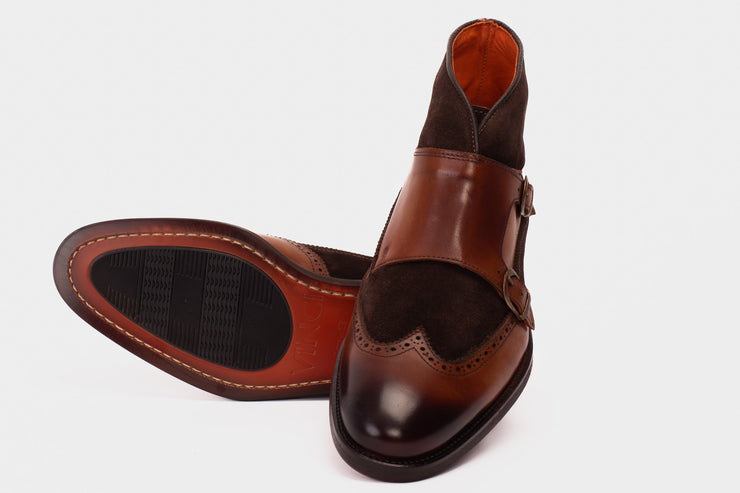 The Albus Tan Leather & Suede Double Strap Monk Brogue Boot
