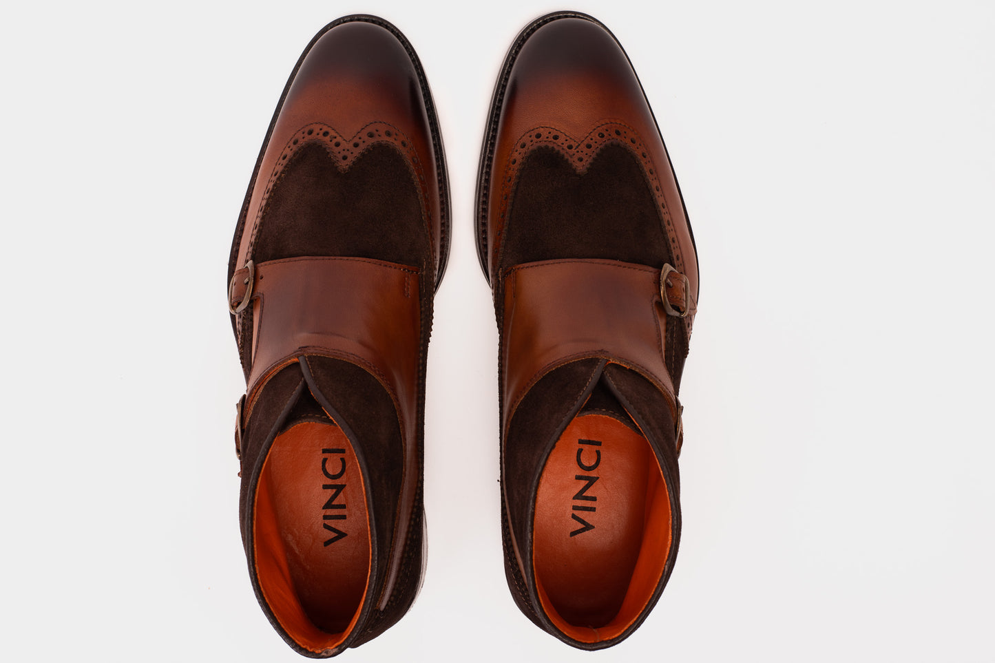 Bota de monje con doble tira de ante y cuero color canela Albus para hombre