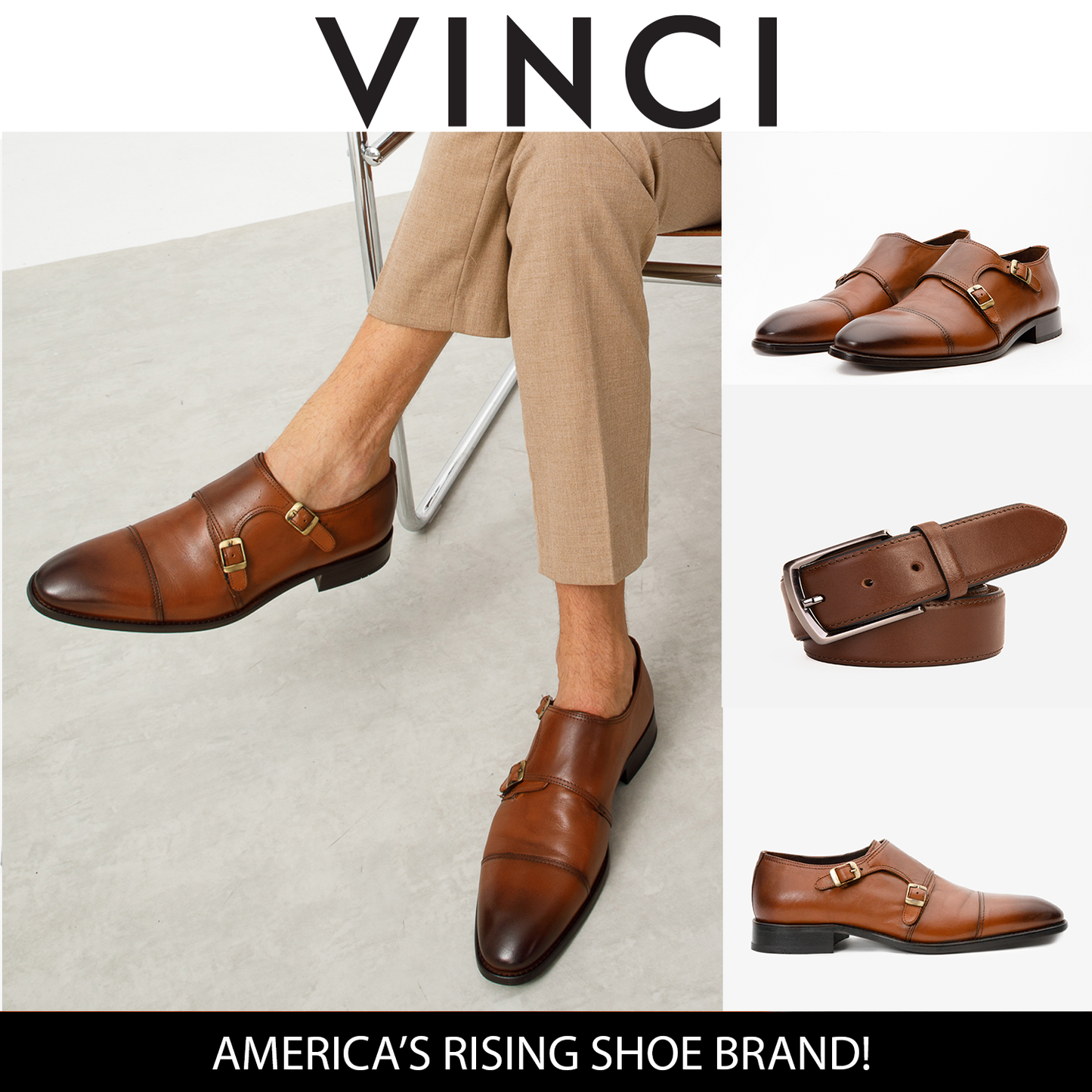 The Essen Brown Cap Toe Double Monk Strap Men Shoe