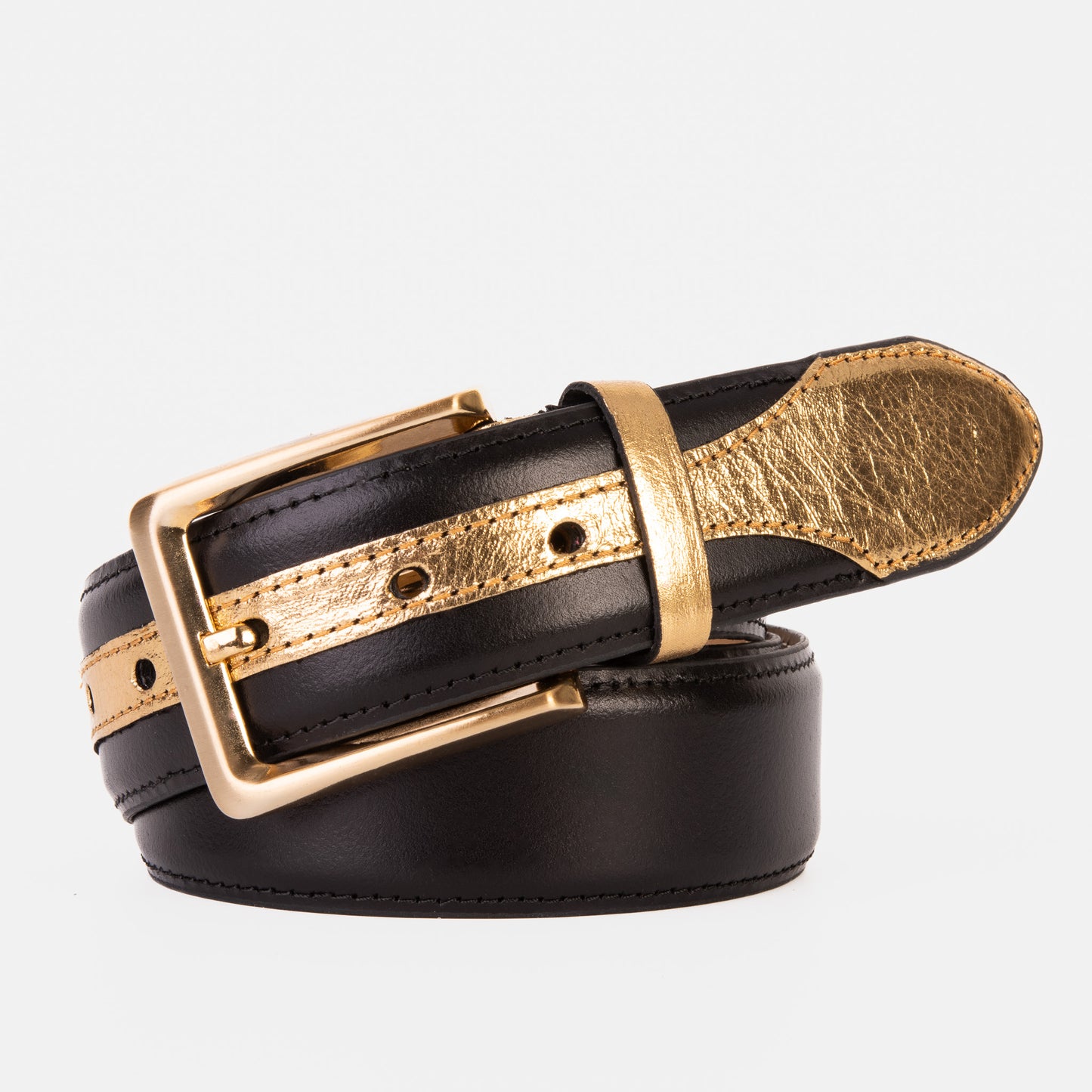 Cinturón de cuero negro y dorado de Arda