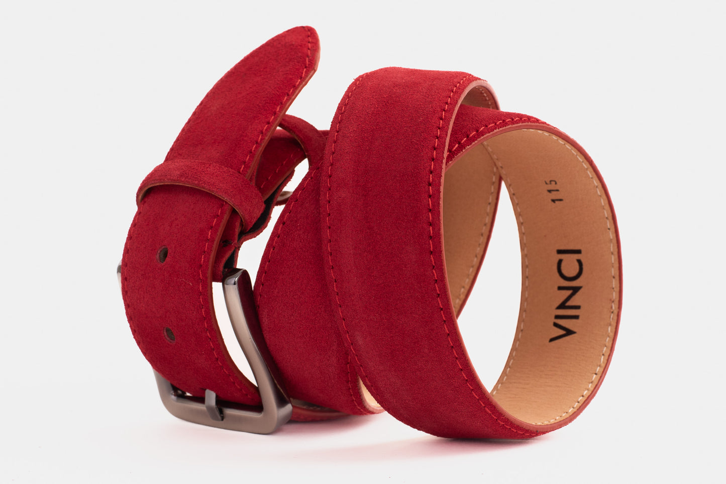 The Bari Red Suede Leather Belt