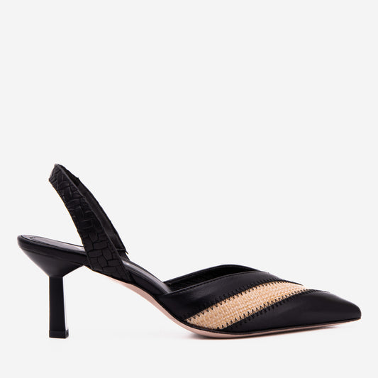The Riviera Black & Raffia Slingback Heel