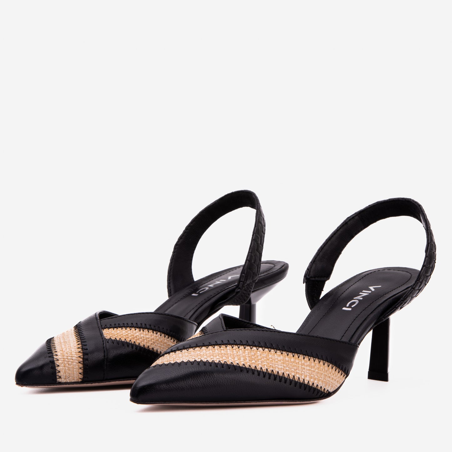 The Riviera Black & Raffia Slingback Heel