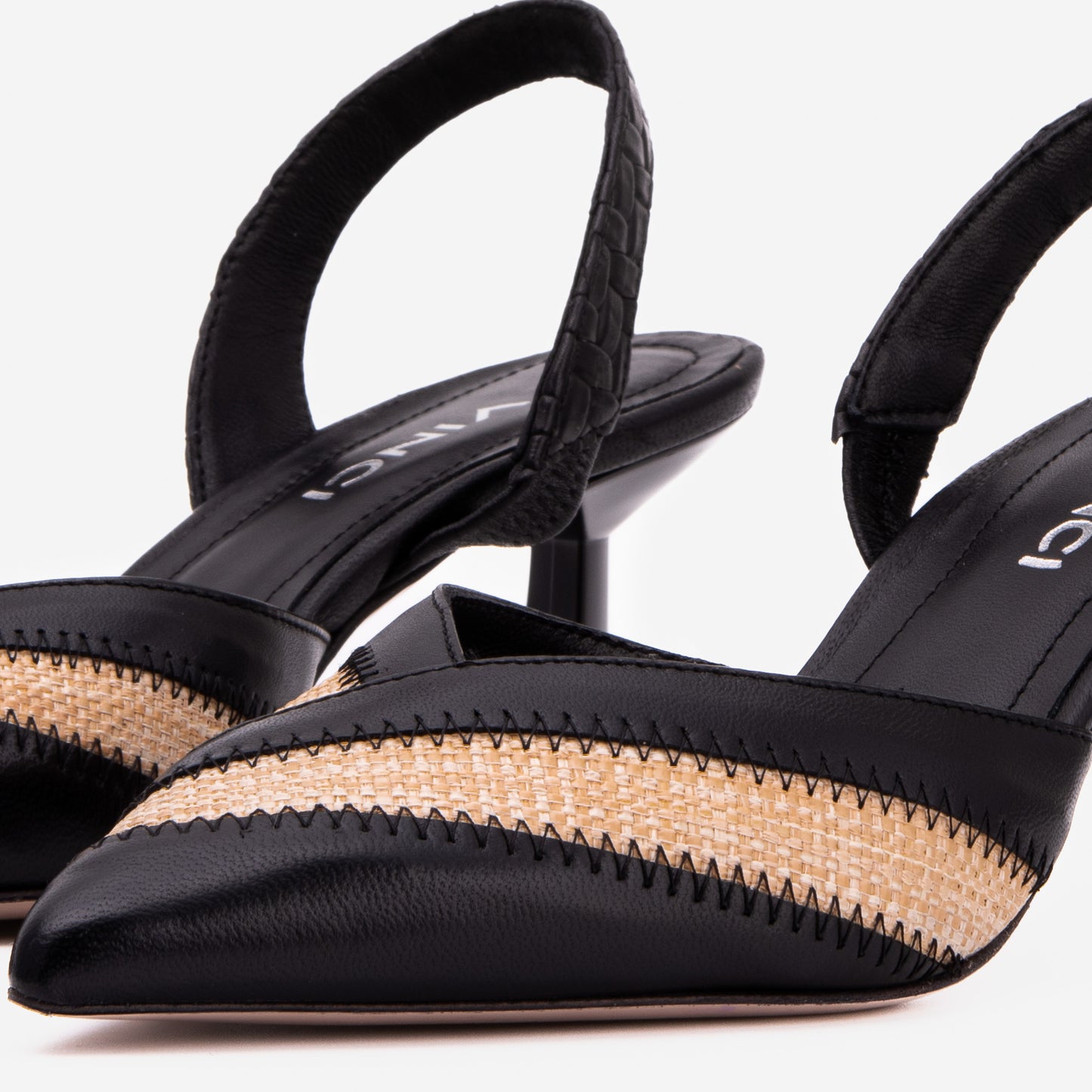The Riviera Black & Raffia Slingback Heel