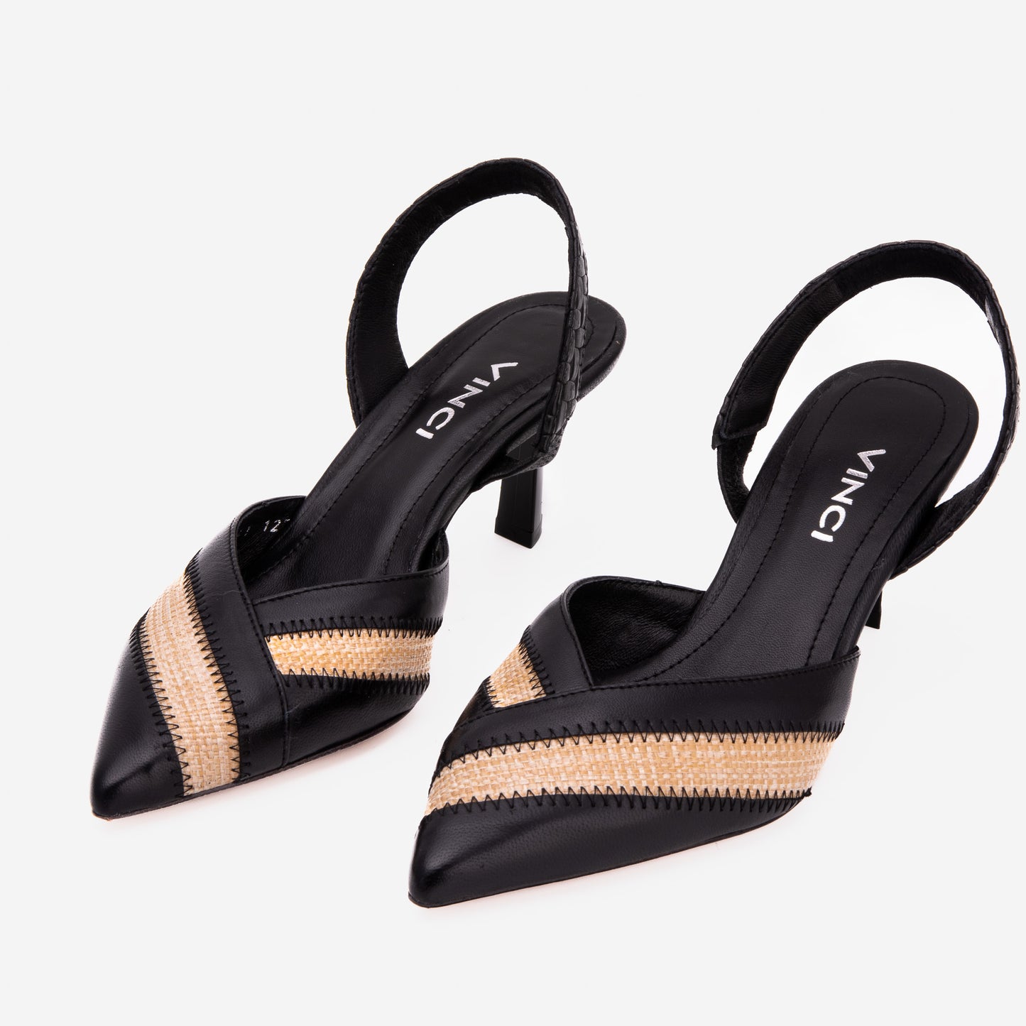 The Riviera Black & Raffia Slingback Heel
