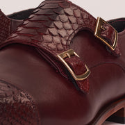 The Bishkek Burgundy Leather Cap Toe Double Monk Strap Shoe