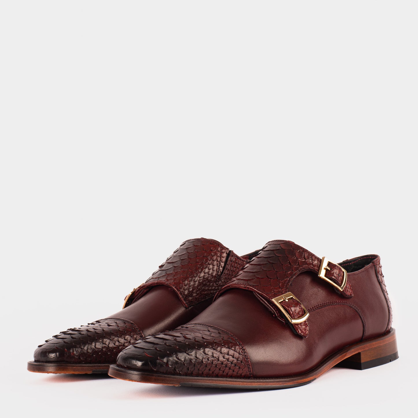 The Bishkek Burgundy Leather Cap Toe Double Monk Strap Men  Shoe