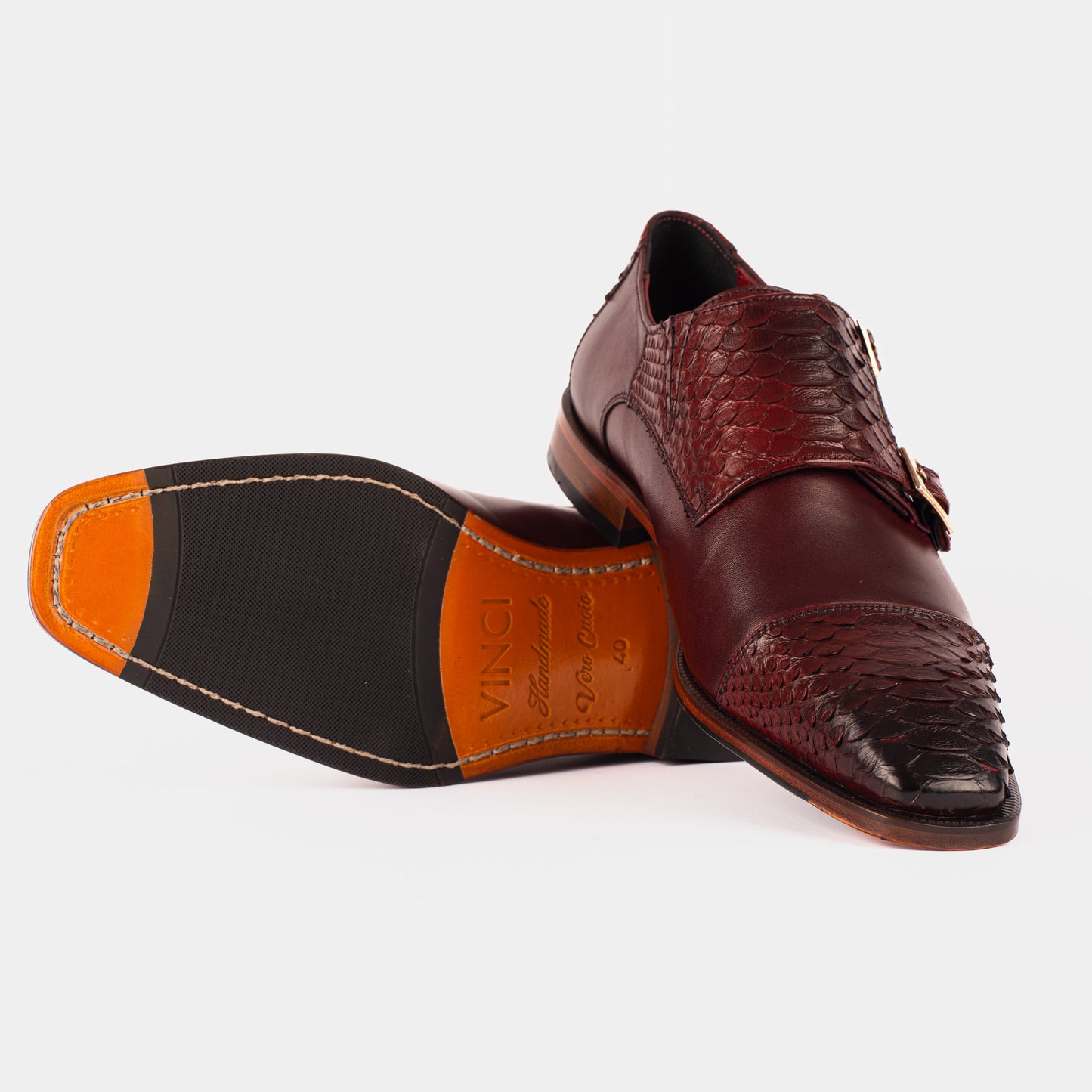 The Bishkek Burgundy Leather Cap Toe Double Monk Strap Men  Shoe