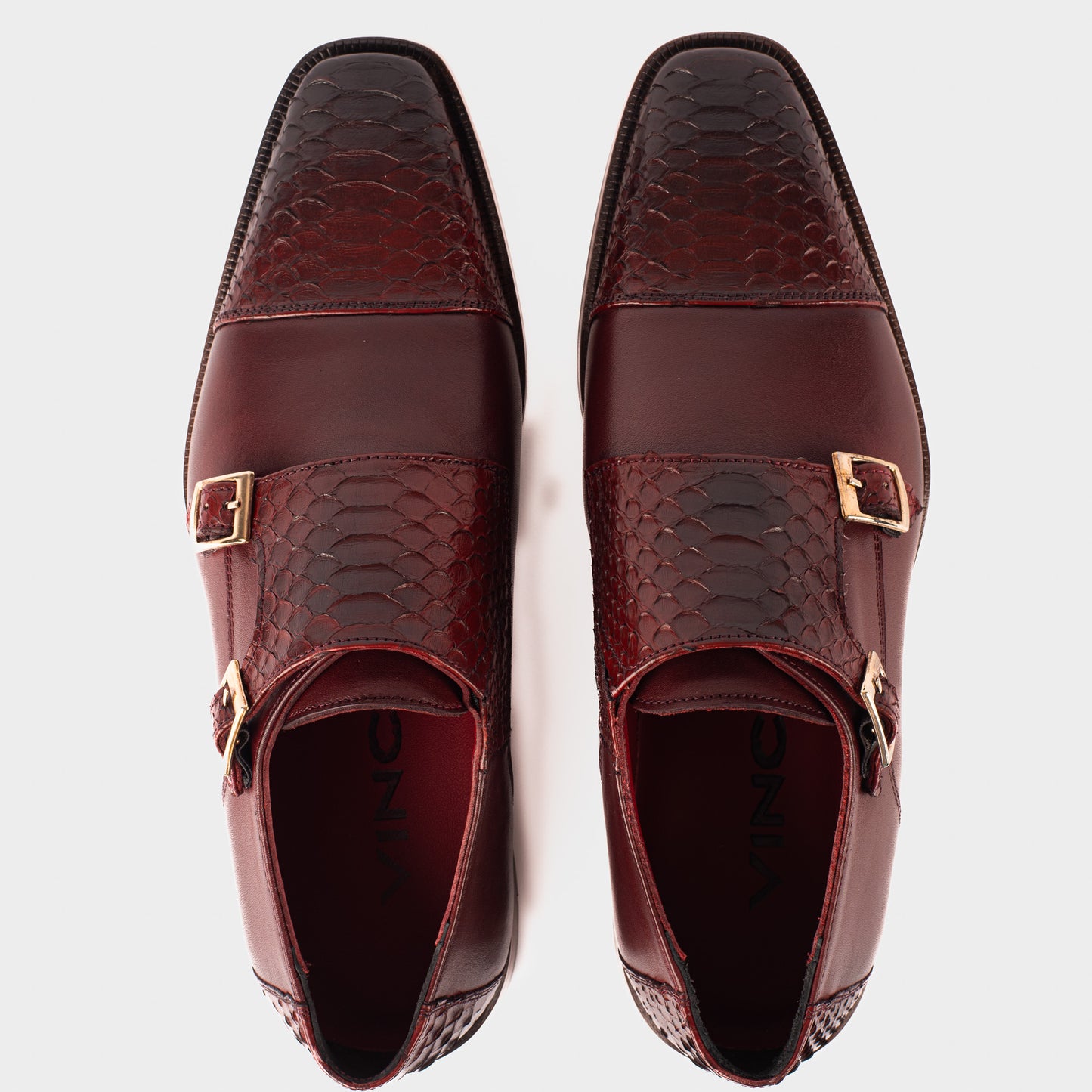 The Bishkek Burgundy Leather Cap Toe Double Monk Strap Men  Shoe