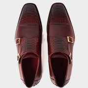 The Bishkek Burgundy Leather Cap Toe Double Monk Strap Shoe