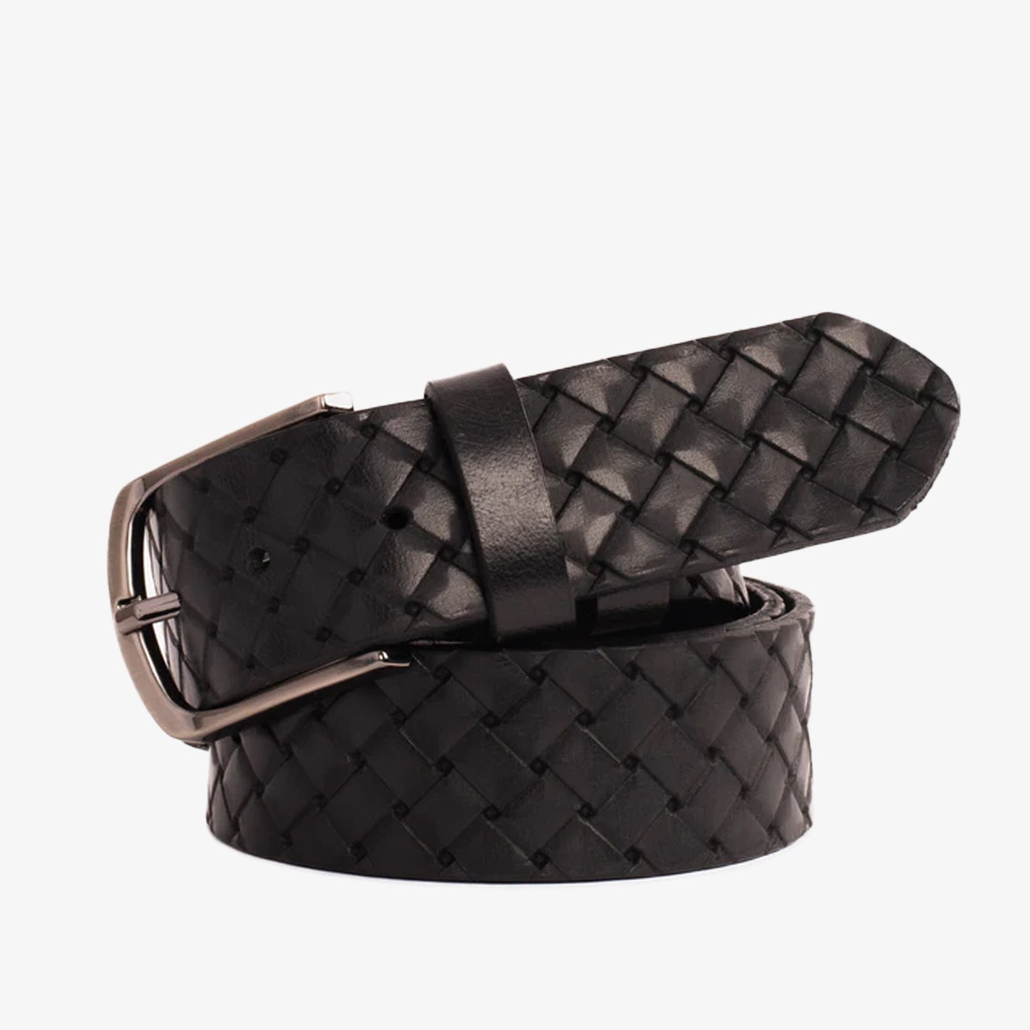 The Turan Black Woven Leather Belt