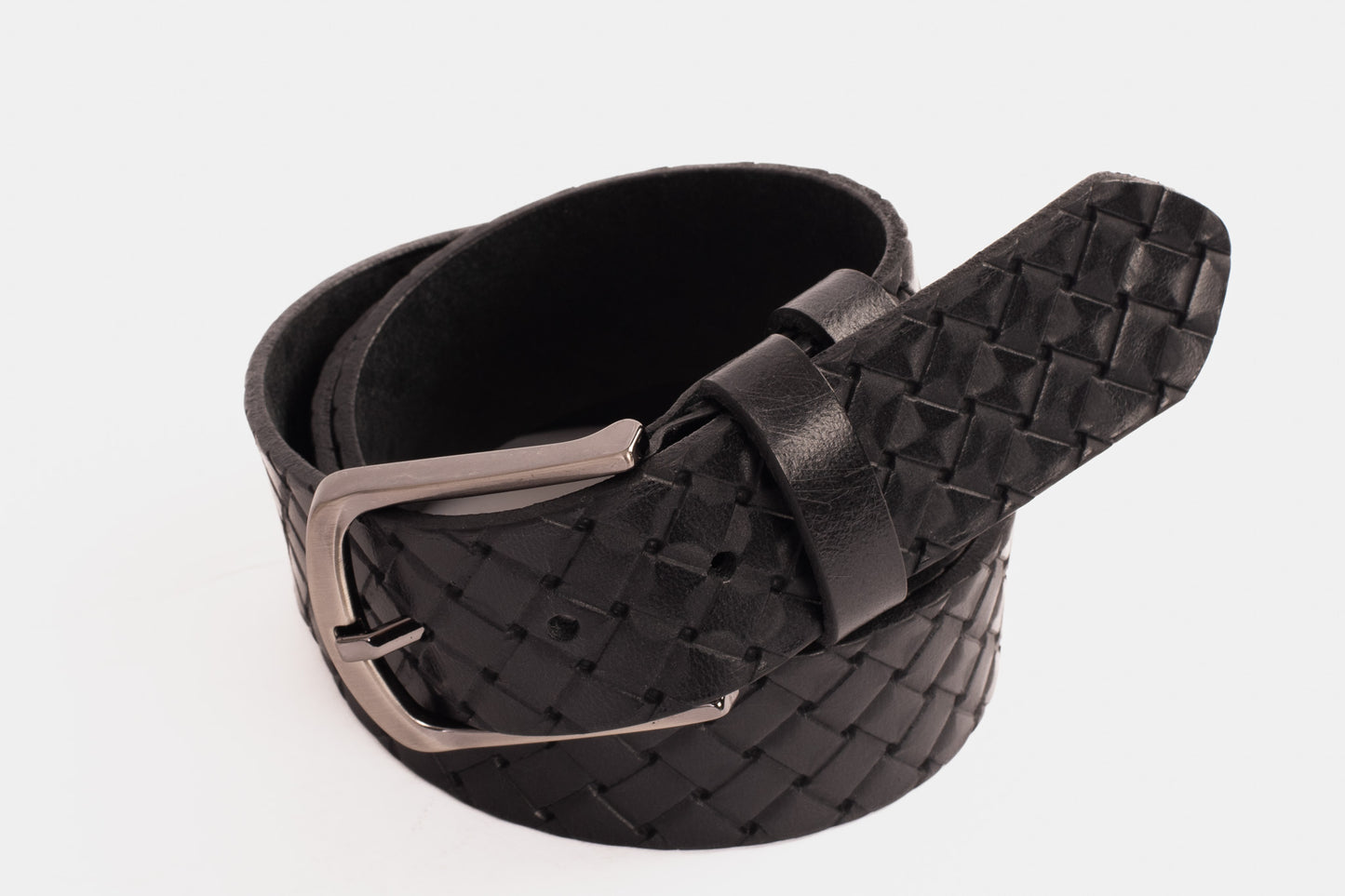 The Turan Black Woven Leather Belt