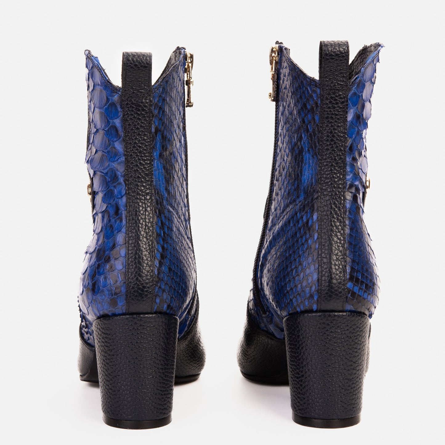 The Saturn Sax Blue Pythn Leather Block Heel  Women Boot