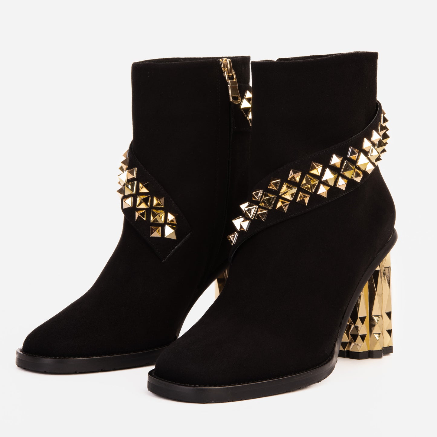 The Metal Black Suede Leather Block Heel Women Boot