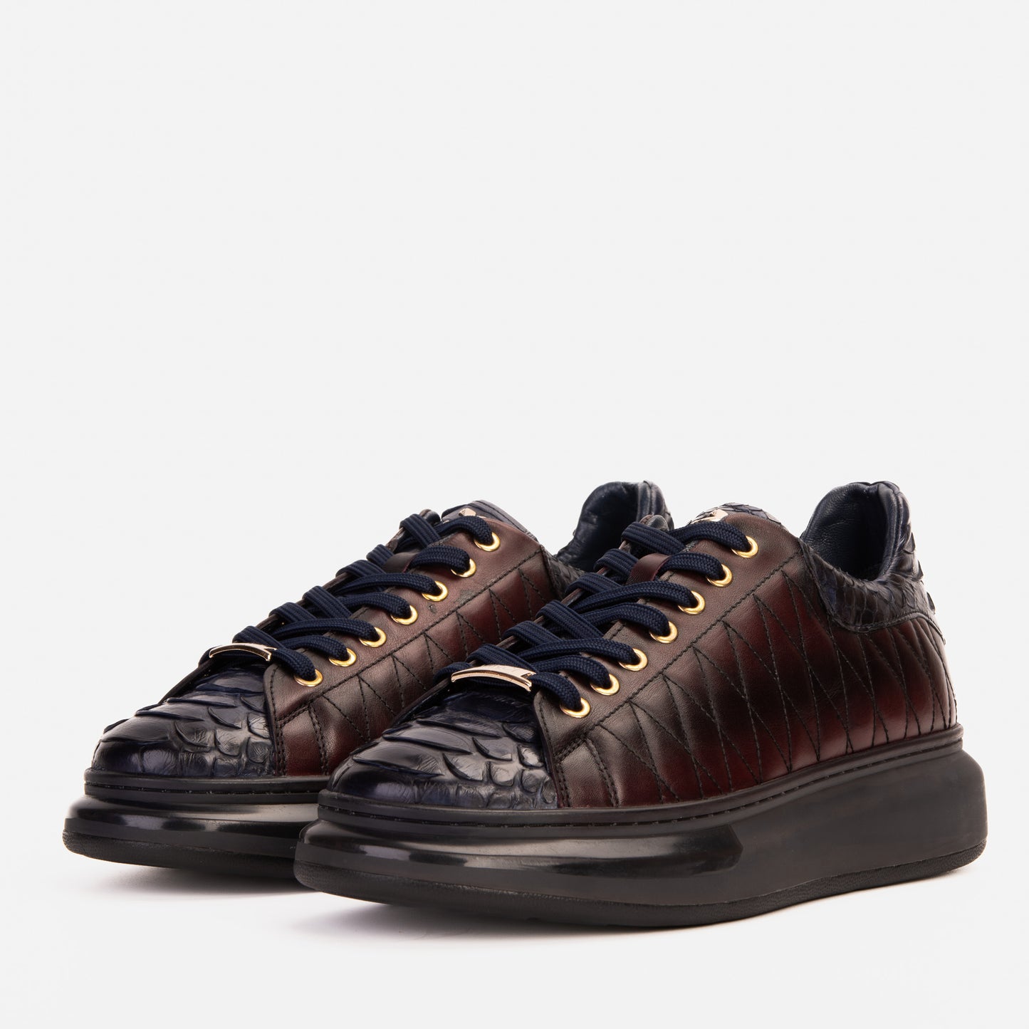 Zapatillas de deporte Adler Navy Blue &amp; Burgundy Snk Leather para hombre Edición limitada