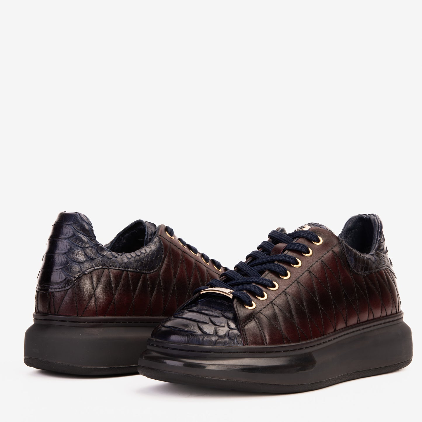 Zapatillas de deporte Adler Navy Blue &amp; Burgundy Snk Leather para hombre Edición limitada
