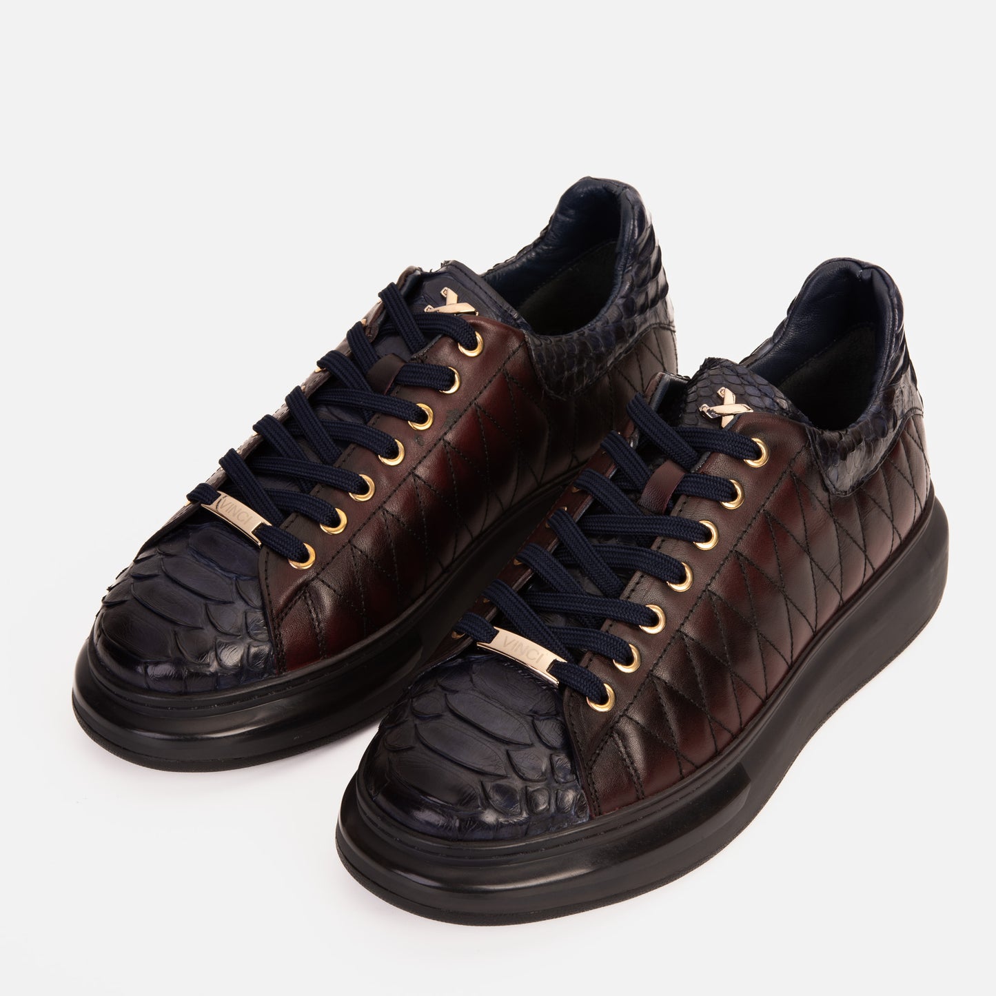 Zapatillas de deporte Adler Navy Blue &amp; Burgundy Snk Leather para hombre Edición limitada