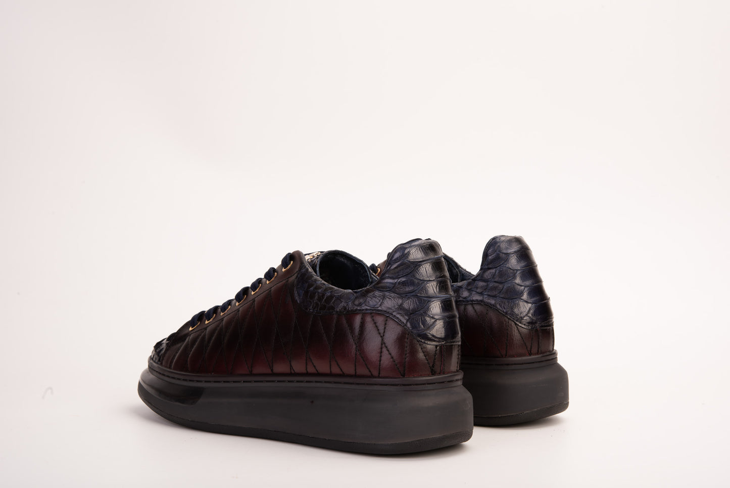 Zapatillas de deporte Adler Navy Blue &amp; Burgundy Snk Leather para hombre Edición limitada