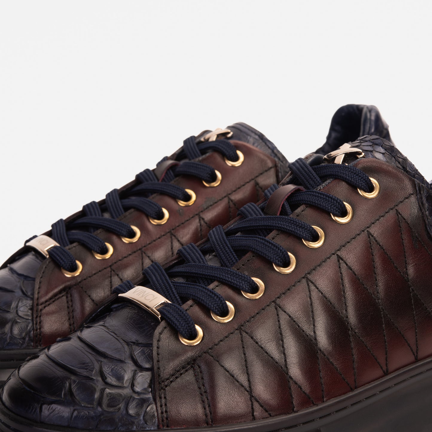 The Adler Navy Blue & Burgundy Snk Leather Men Sneaker Limited Edition