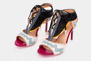 The Santa Amaro White Glitter Leather T-Strap Lace -Up Sandal