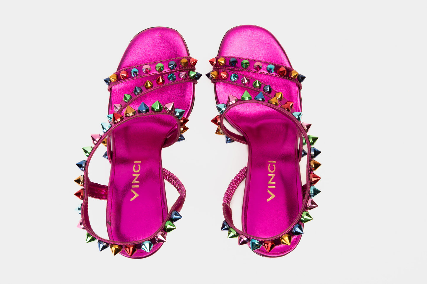 The Caris Fuchsia Block Heel Spike Leather Women Sandal