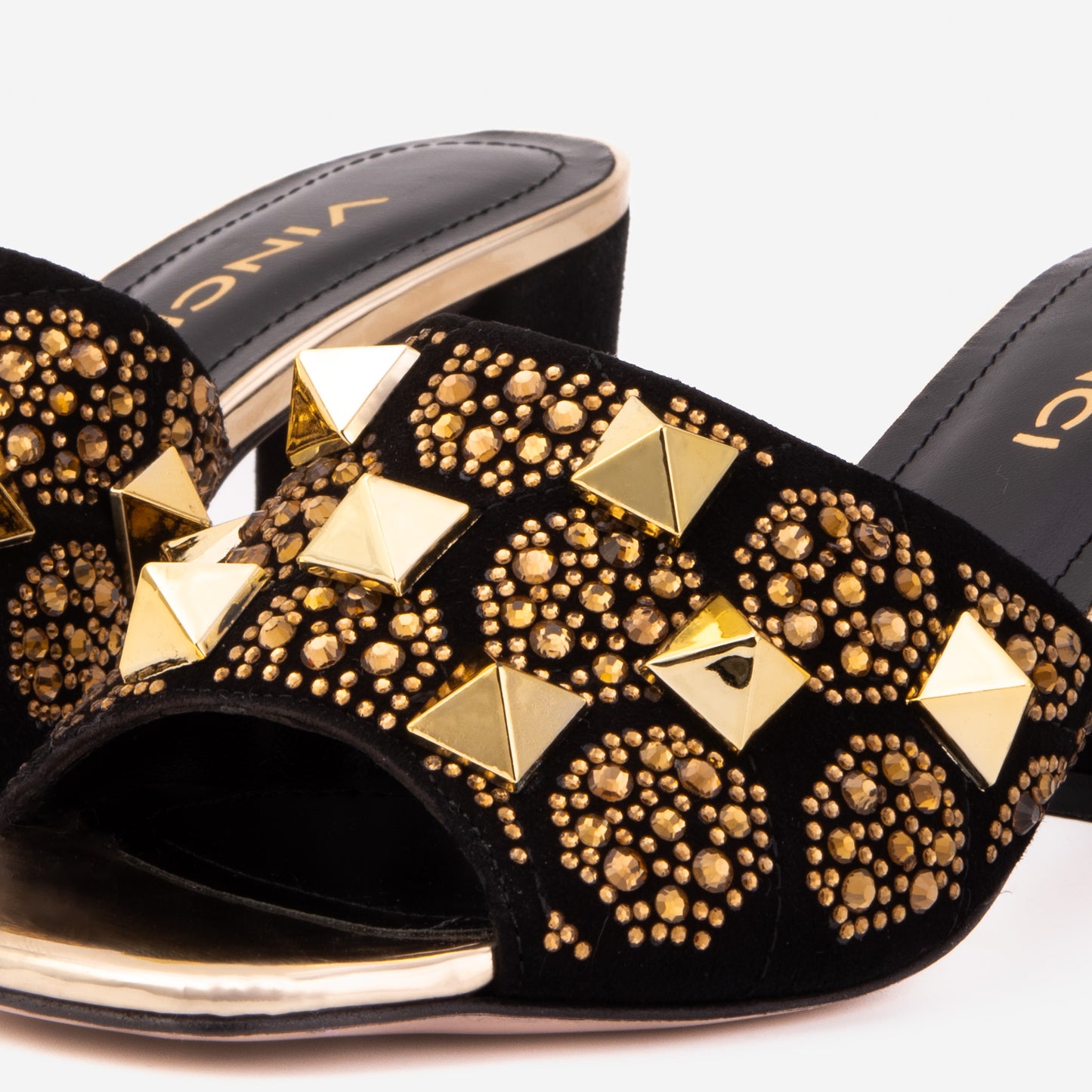 The Chantilly Black Glitter Leather Women Sandal