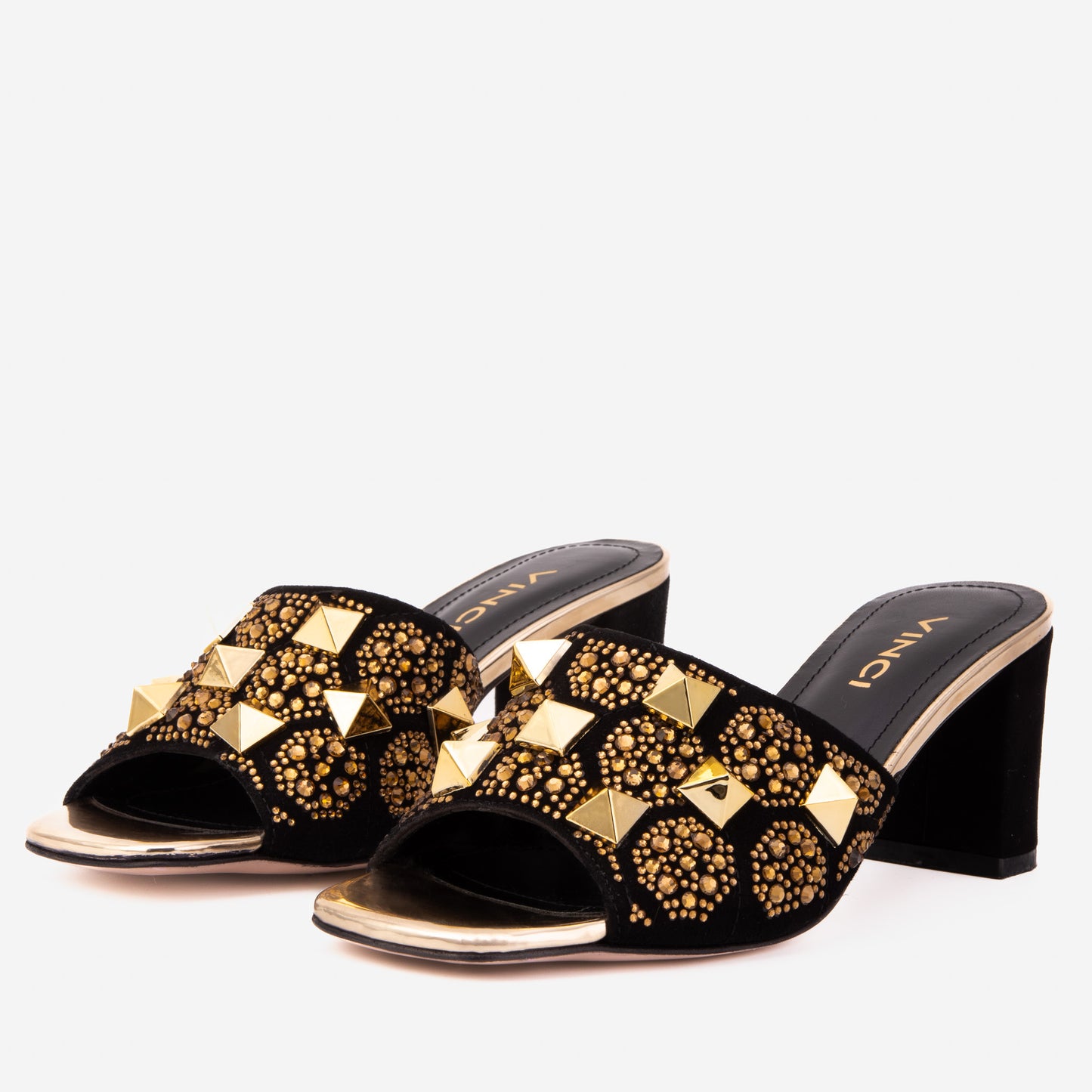 The Chantilly Black Glitter Leather Women Sandal