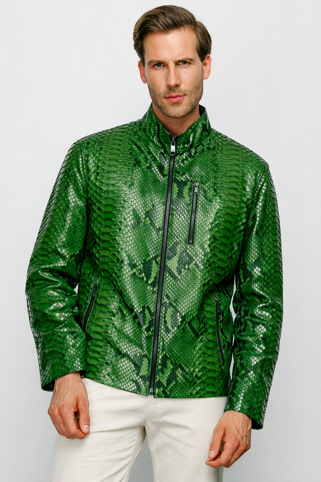 Chaqueta de cuero para hombre Boss Python Tan 