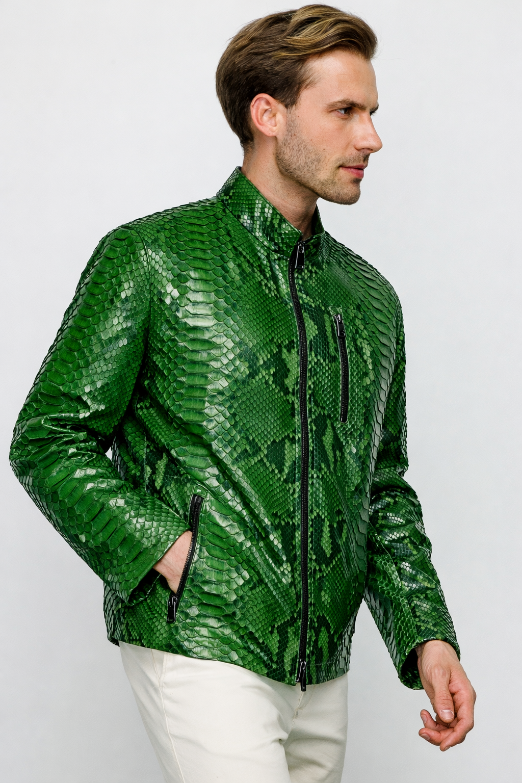 Chaqueta de cuero para hombre Boss Python Tan 