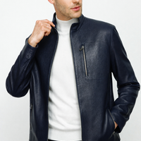The Blanchard Navy Blue Leather Men Jacket