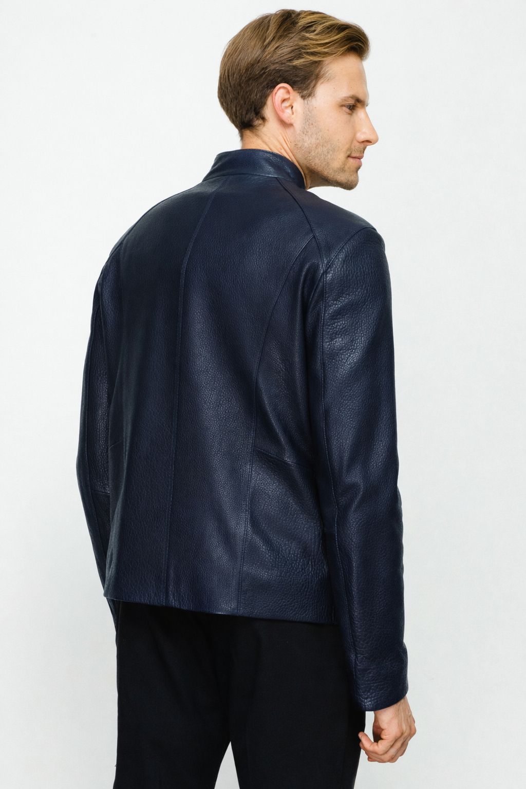 The Blanchard Navy Blue Leather Men Jacket
