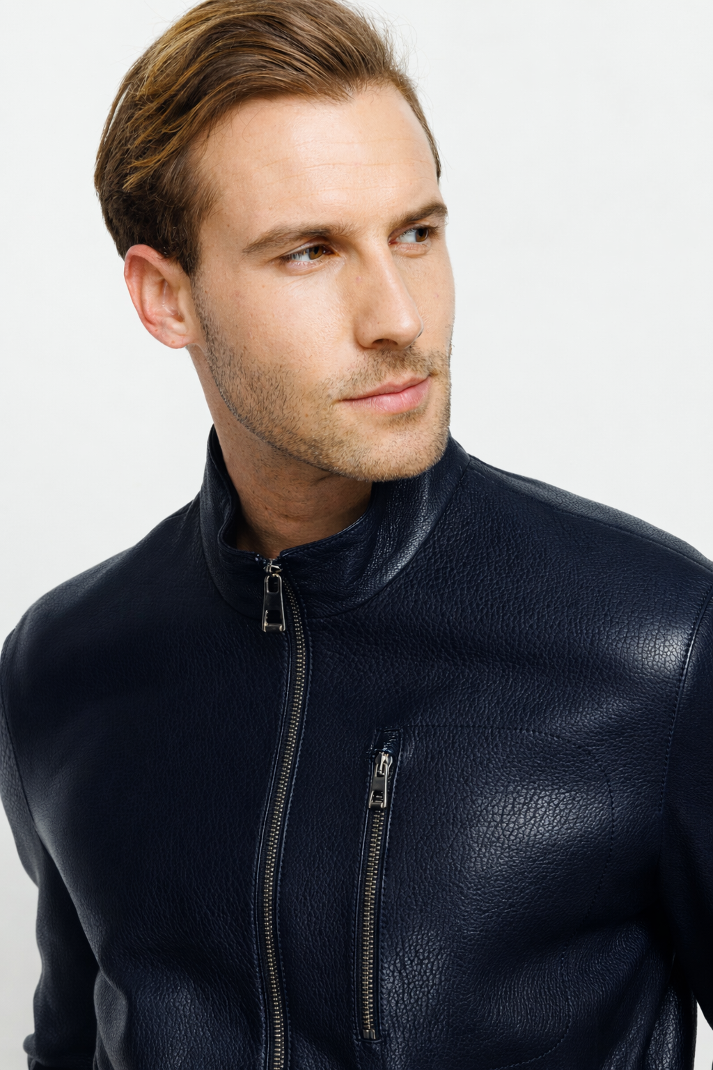 The Blanchard Navy Blue Leather Men Jacket