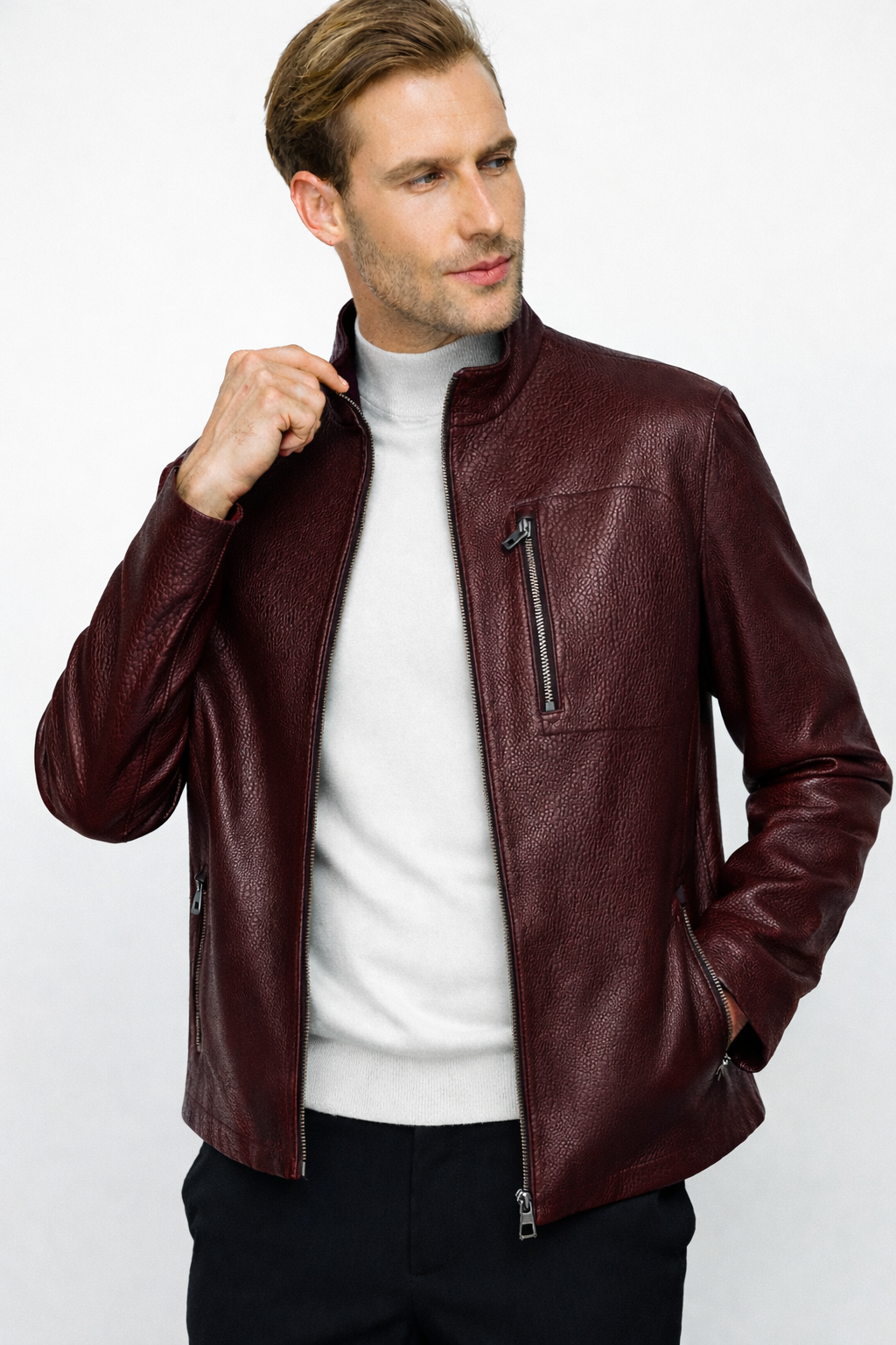The Blanchard Burgundy Leather Men Jacket