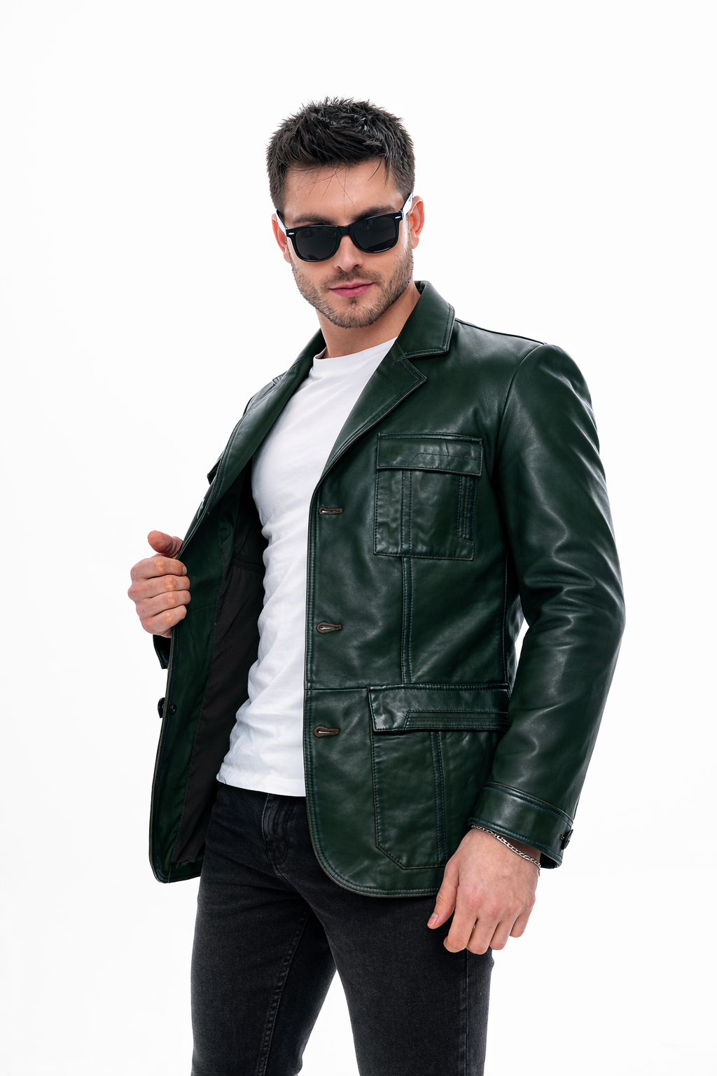 The Ravenna Green  Leather Men Jacket