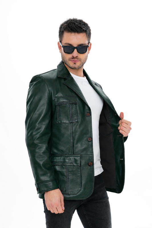 The Ravenna Green  Leather Men Jacket