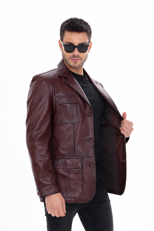 The Ravenna Burgundy Leather Men Jacket