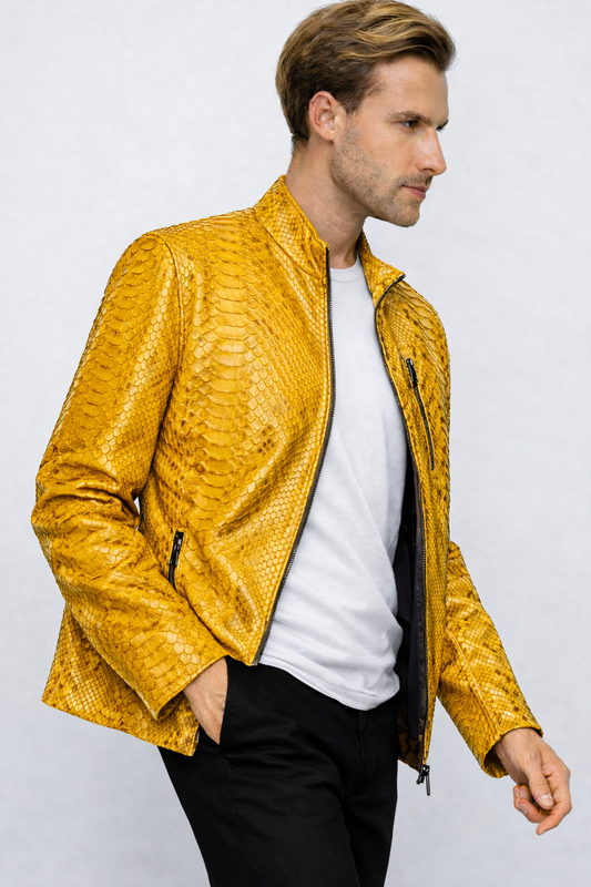 The Boss Pythn  Yellow Leather Men Jacket Exclusive Limited Edition