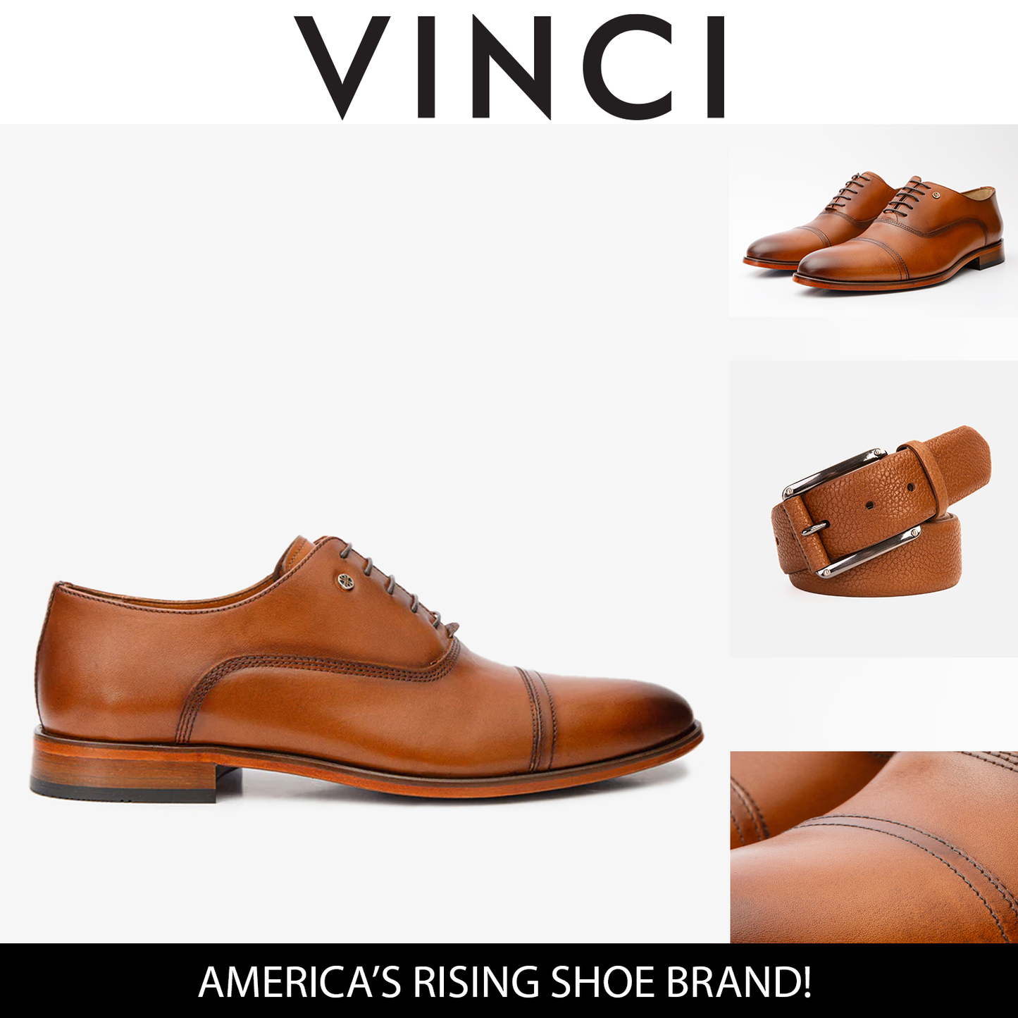 Zapato Oxford con puntera de cuero color canela Gambaha para hombre