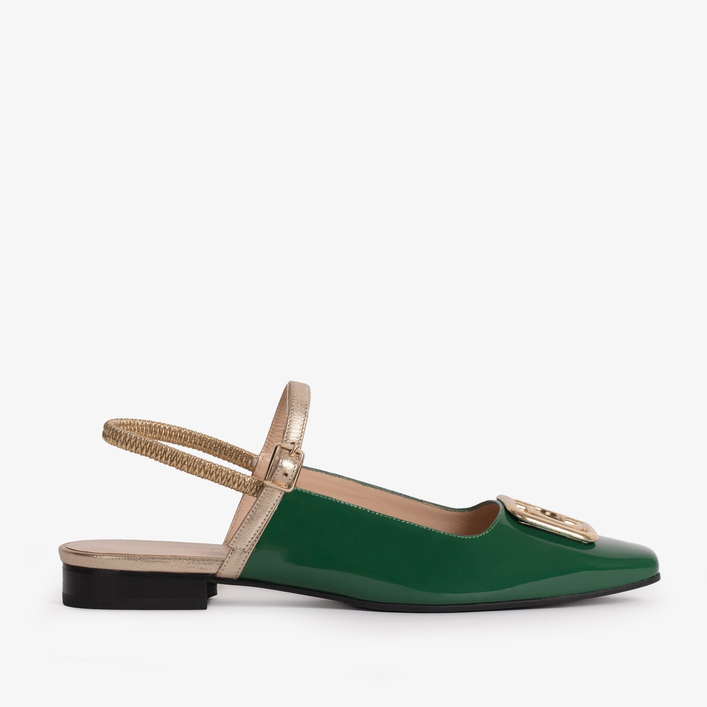 Zapato plano con tira trasera para mujer de charol verde Rosalinda