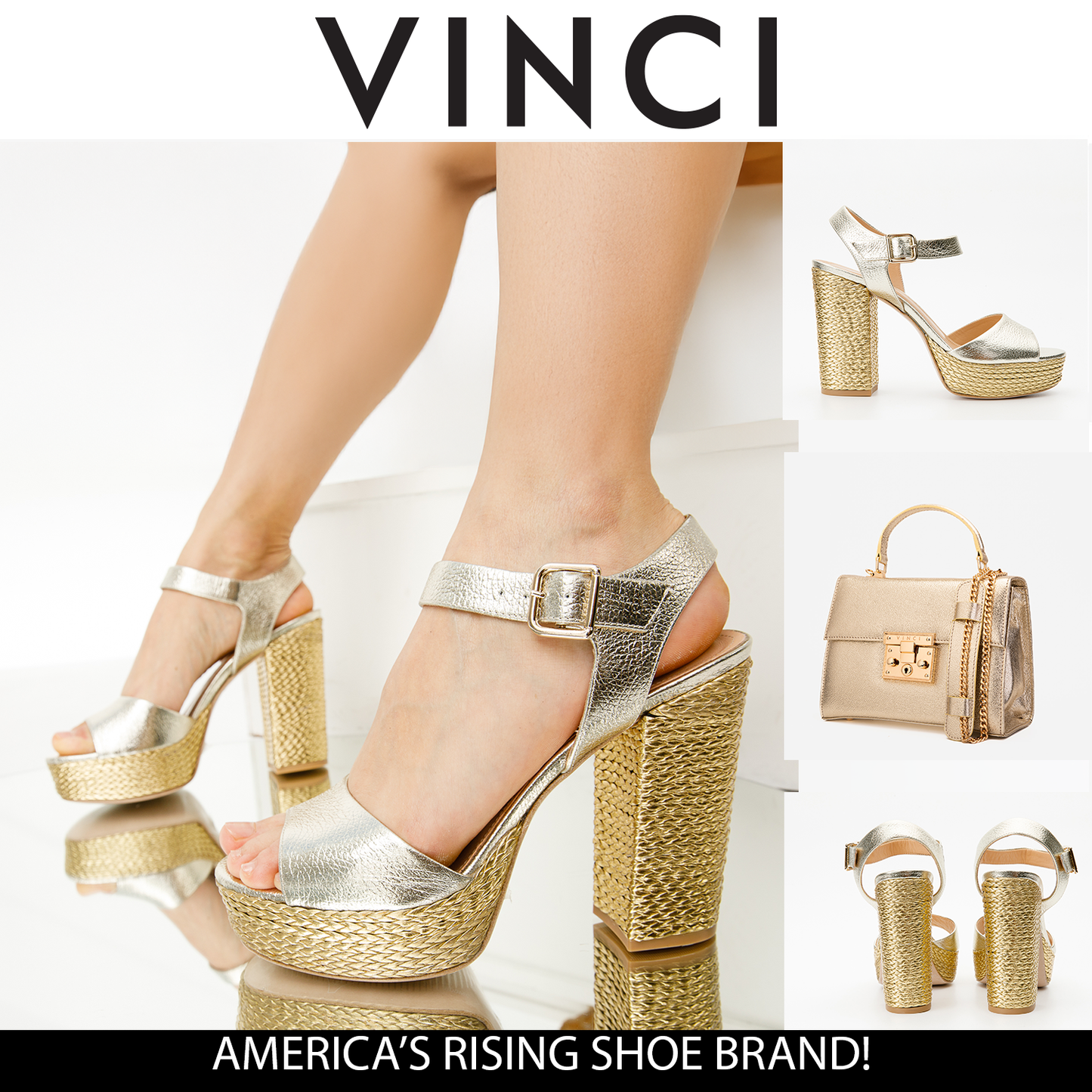 The Tampico Platform Heel Gold Leather Women Sandal