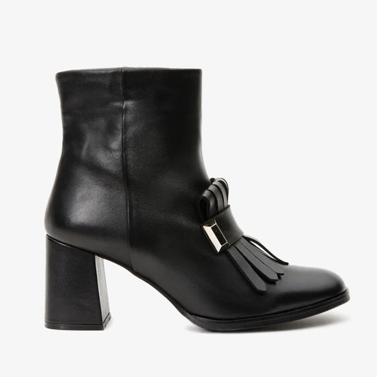 Bota de mujer con tacón de bloque de cuero negro Luksor